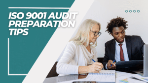 ISO 9001 audit preparation tips. A man and a woman discussing.