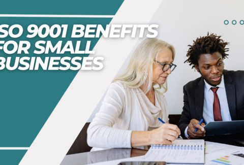 ISO Guide 9001 benefits for small businesses. A man and a woman discussing.