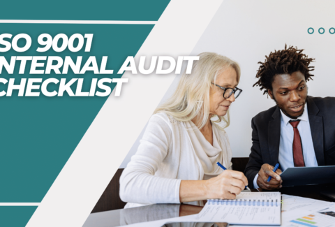 ISO 9001 internal audit checklist. A man and a woman discussing.